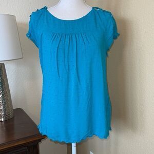 (Bogo Free) Anthropologie Maeve Teal Blue Swiss Dot Blouse Top Sz 4